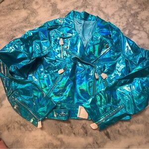blue metallic moto jacket 💘